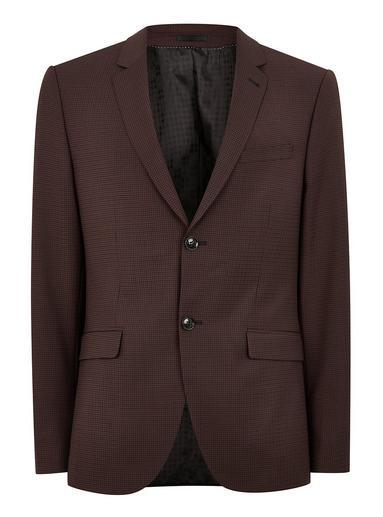 Topman Mens Red Premium Burgundy Check Skinny Fit Blazer