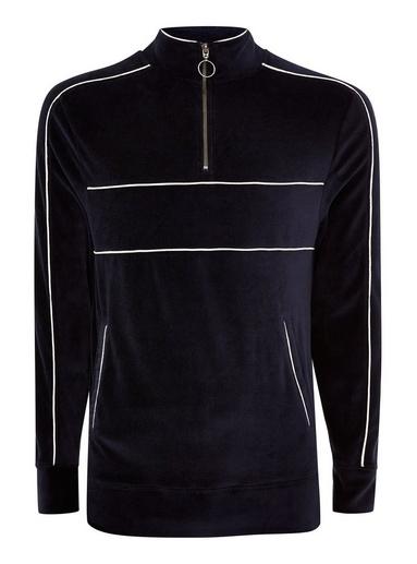 Topman Mens Navy Velour Track Top