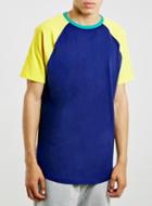 Topman Mens Blue Three Colour Raglan T-shirt