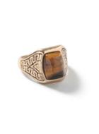 Topman Mens Brown Antique Gold Look Engraved Stone Ring*
