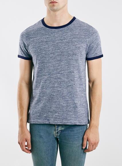 Topman Mens Blue Textured Ringer T-shirt