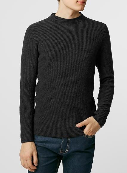 Topman Mens Mid Grey Selected Homme Grey Funnel Neck Jumper