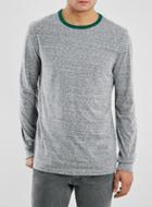 Topman Mens Green/grey Long Sleeve Ringer T-shirt