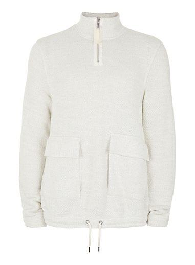 Topman Mens White Ottoman Textured Half Zip Sweatshirt