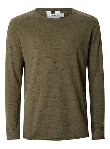 Topman Mens Khaki Slub Slim Fit Sweater