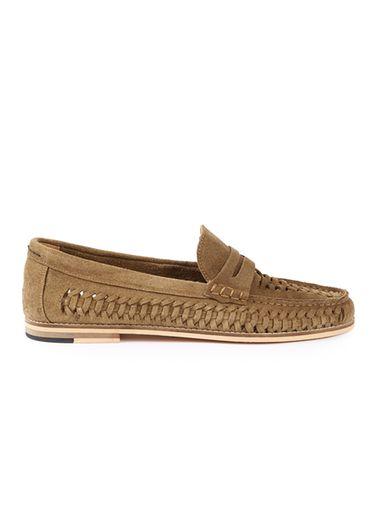 Topman Mens Brown Tan Suede Weaved Loafers