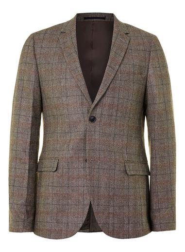 Topman Mens Brown And Burgundy Check Skinny Fit Suit Jacket