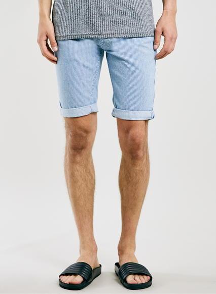 Topman Mens Blue Breton Skinny Denim Shorts