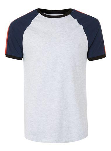 Topman Mens Grey And Navy Panel Raglan T-shirt