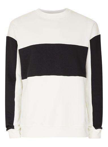 Topman Mens Black And White Panelled Sweatshirt