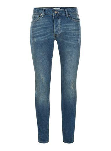 Topman Mens Vintage Blue Wash Stretch Skinny Jeans