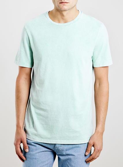 Topman Mens Green Mint Slim Fit Acid Wash T-shirt
