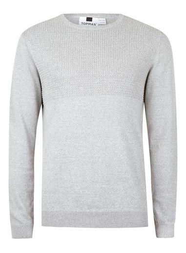 Topman Mens Grey Textured Slim Fit Sweater