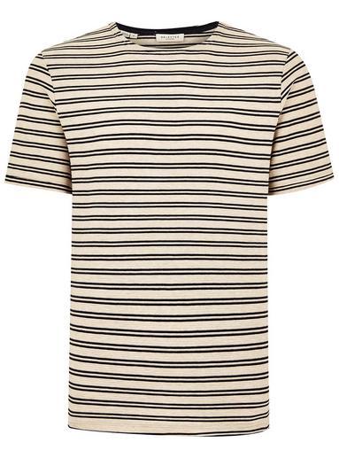 Topman Mens Brown Selected Homme Beige Stripe Organic Cotton T-shirt