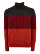 Topman Mens Grey And Red Block Roll Neck Jumper