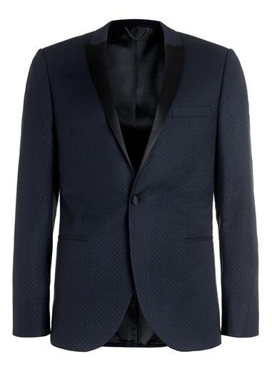 Topman Mens Blue Navy Jacquard Skinny Fit Tuxedo Jacket With Contrast Lapel