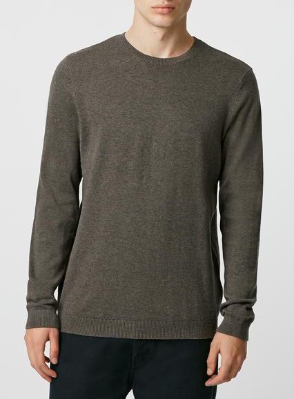 Topman Mens Brown Taupe Marl Crew Neck Sweater
