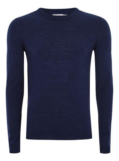 Topman Mens Blue Navy Muscle Fit Merino Sweater