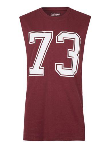 Topman Mens Red Burgundy Oversized Print Tank