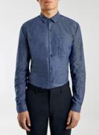 Topman Mens Blue Navy Slub Textured Long Sleeve Dress Shirt