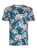 Topman Mens Blue Teal Floral Print T-shirt