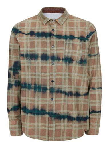 Topman Mens Multi Topman Finds Brown Check Bleached Tie Dye Stripe Shirt