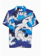Topman Mens Blue Jumping Shark Revere Shirt