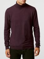 Topman Mens Red Burgundy And Navy Twist Roll Neck Sweater