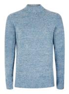 Topman Mens Blue And White Chunky Boucle Textured Turtle Neck Sweater