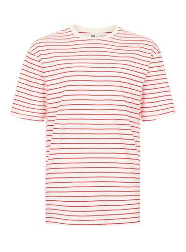 Topman Mens Grey Off White And Red Stripe Oversized T-shirt
