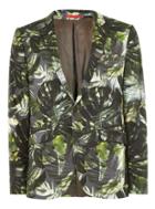 Topman Mens Green Palm Print Super Skinny Suit Jacket