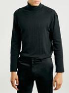 Topman Mens Black Flat Rib Rolleneck T-shirt
