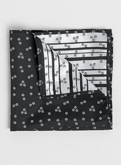 Topman Mens Black Daisy Pocket Square