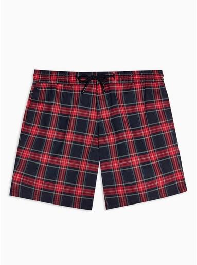 Topman Mens Red Tartan Pull On Shorts