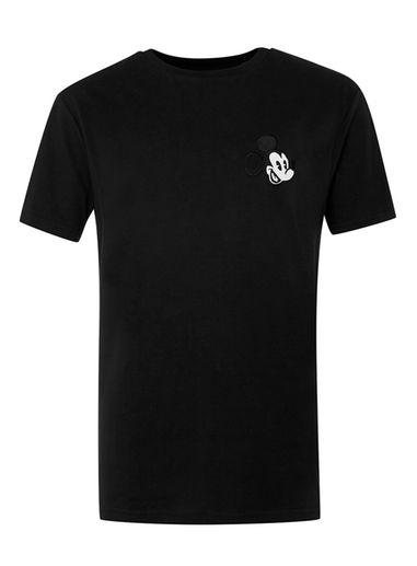 Topman Mens Black Mickey Mouse Badge T-shirt