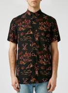 Topman Mens Black Tijuana Print Short Sleeve Drape Shirt