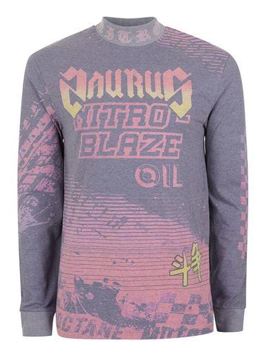 Topman Mens Purple Motocross Print Turtle Neck Long Sleeve T-shirt