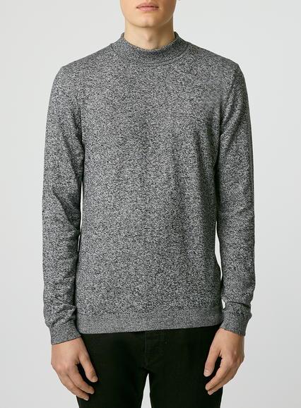 Topman Mens Grey Salt And Pepper Mini Roll Neck Sweater