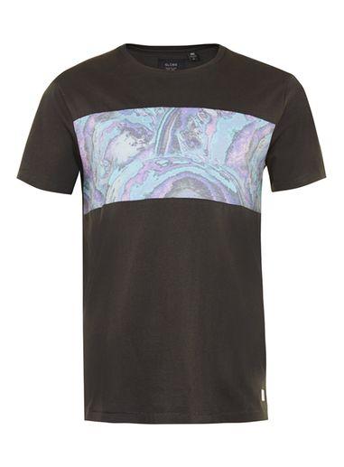 Topman Mens Black Globe Ultra Violet Cut And Sew Panel T-shirt*