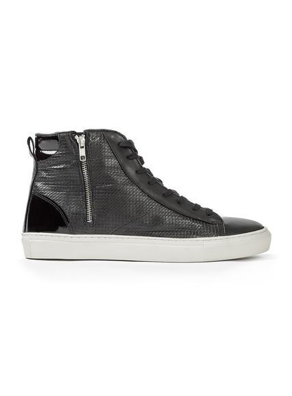 Topman Mens Black Leather Hi Top Boots