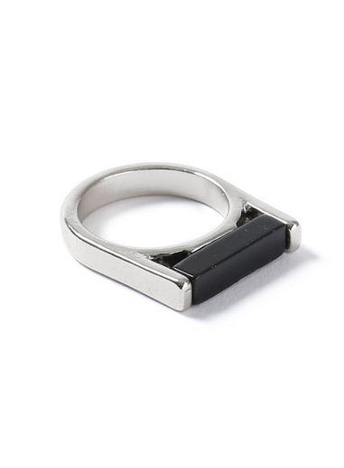 Topman Mens Silver Look Black Inlay Ring*