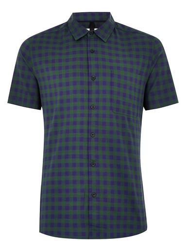 Topman Mens Multi Blue And Green Gingham Short Sleeve Shirt