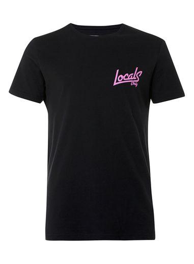 Topman Mens Black And Pink Locals Print T-shirt