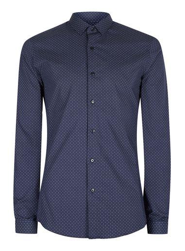 Topman Mens Blue Polka Dot And Stripe Muscle Shirt