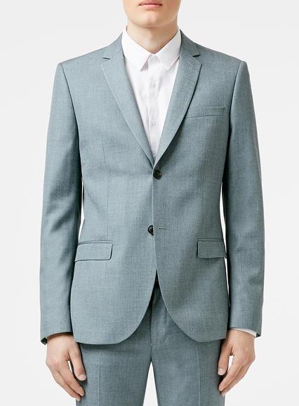 Topman Mens Green Blue Skinny Fit Suit Jacket