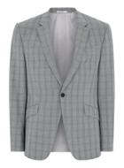 Topman Mens Mid Grey Gray And Black Check Muscle Fit Suit Jacket