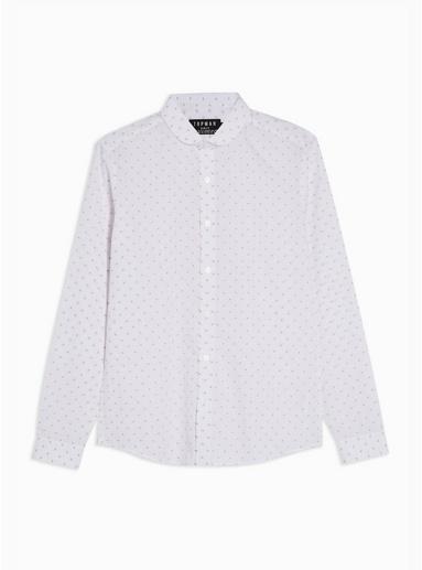 Topman Mens White Jacquard Penny Collar Slim Shirt