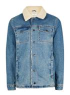 Topman Mens Blue Faux Shearling Collar Denim Jacket
