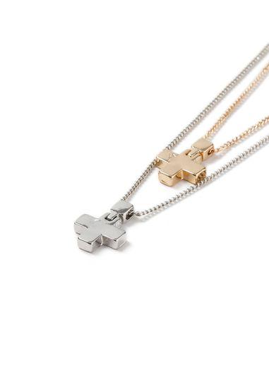 Topman Mens Metallic Silver Gold Cross Necklace*