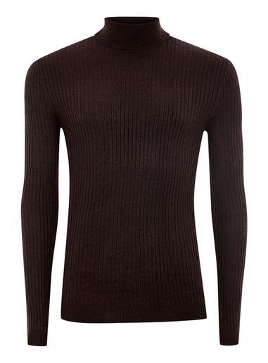 Topman Mens Red Burgundy And Black Twist Muscle Ribbed Roll Neck Sweater